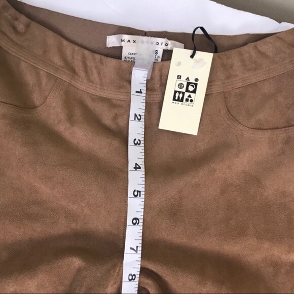 Max Studio NEW Faux Suede High Waist Pant Stretch Minimalist Neutral Leggings XS - Picture 12 of 15